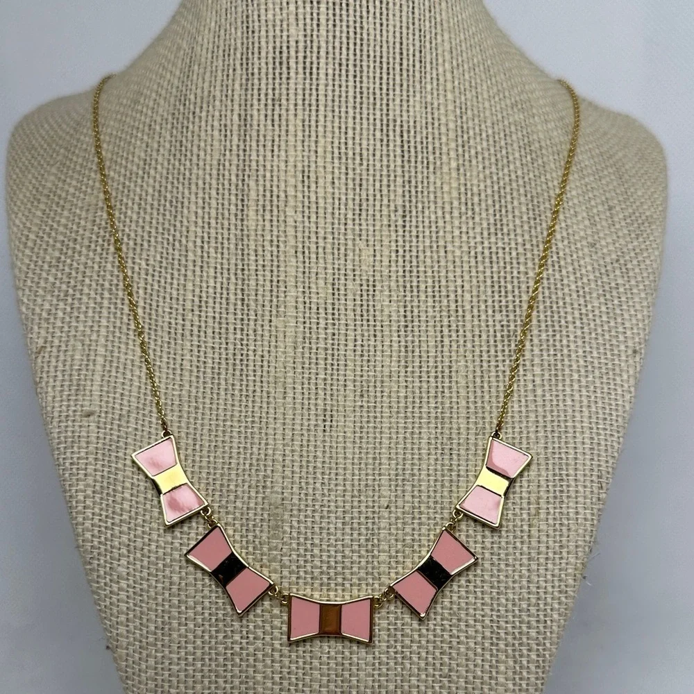 Kate Spade Pink & Gold Bow Necklace – 20” Long / 3” Extender (EUC)